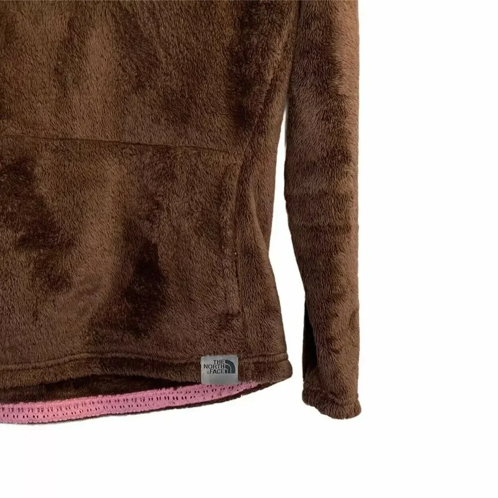 The North Face Osito Pullover Jacket Womens Brown Pink Fuzzy Fleece 1/4 Zip